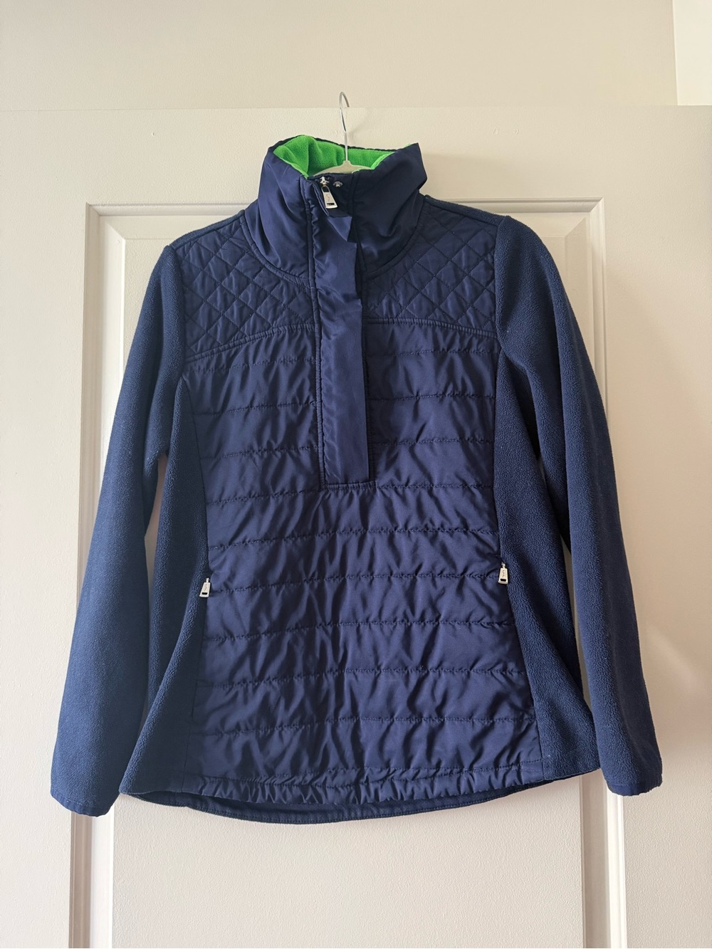 Ralph Lauren Navy Quilted Pullover Fleece with Green Lining